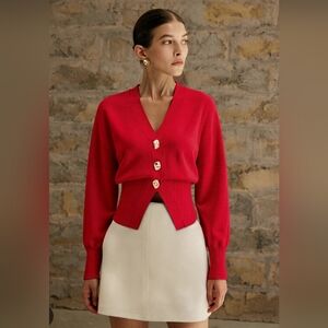 Commense Wool Blend Cropped V-Neck Cardigan